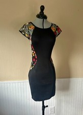 BCX Black Embroidered Mesh Bodycon Dress | Colorful Floral Stretch Mini | Size 0