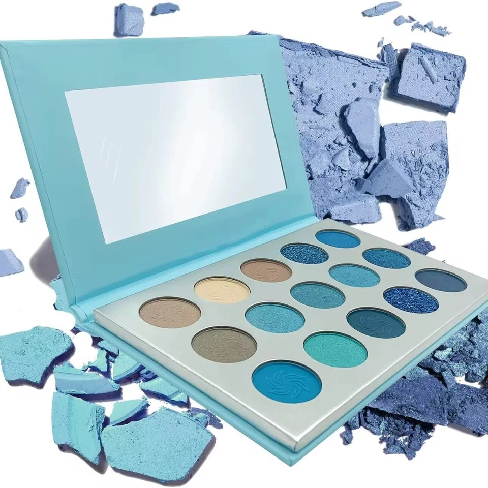 Paleta de sombras de ojos azules, paleta de sombras de ojos de 15 colores de alta pigmentación. Foto 2 de 4