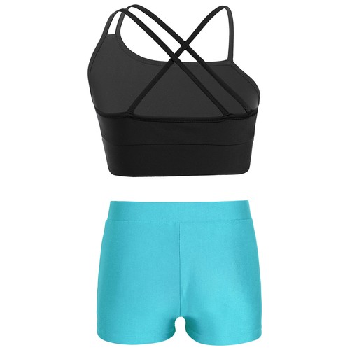 Kid Girl 2 Pieces Athletic Dance Outfits Sport Tank Top and Shorts Set Swimsuit - Picture 138 of 158