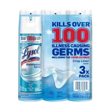 Lysol Sanitizer Disinfectant Spray Crisp Linen Scent 19 Oz 3-Pack