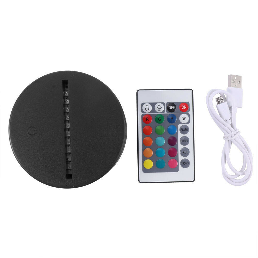 USB 3D LED Lamp Base Night Light Acrylic Plate Holder Color Changing & Remote