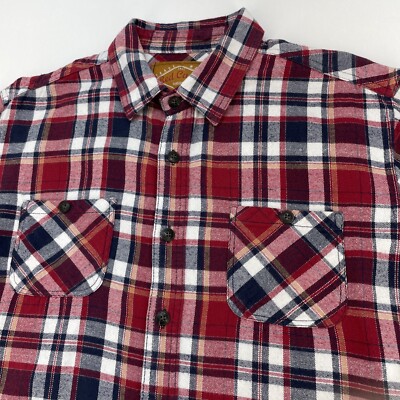 Red Camel Trade Mark Button Up L/S Pockets Flannel Shirt Men s XL Red Navy plaid