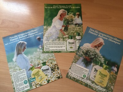 3 x ORIGINAL ADVERTISING ADVERTISING 1986 TIMOTEI Shampoo with Valuable Chamomile Extracts