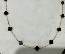 New 14K Gold Black 8mm Onyx Clover Necklace (Assorted Lengths)