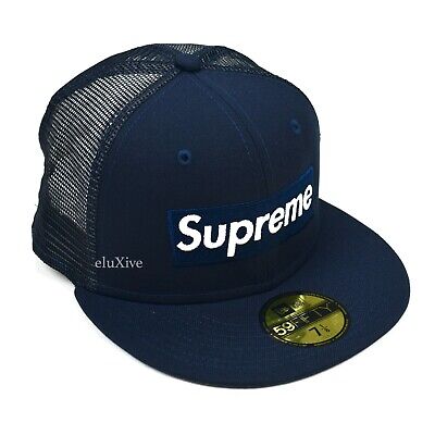 NWT Supreme New Era Navy Box Logo Mesh Back Hat Cap Mens 7 1/8