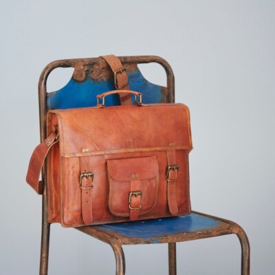 Men's New Brown Shoulder Briefcase Handmade Leather Messenger Bga
