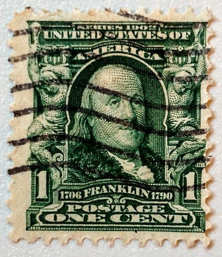 RARE U.S. STAMP Ben Franklin one cent green - 第 1/2 張圖片