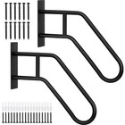 Wall Mounted Stair Handrail Set of 2 Black Metal Grab Bars for Outdoor Safety