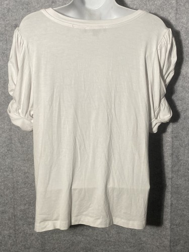 Yana K American Made Avery Top Womens Large White Twisted Puff SS Pullover NWT - Picture 12 of 17