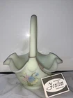 Fenton Yellow Satin Basket With Hand Painted Floral Decoration By Kim Blake