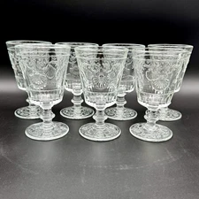 La Rochere VERSAILLES SET/7 6.5" Pressed Glass Water Goblets 14 oz. Shell France