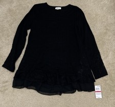 Suéter Style & Co Mujer Talla XS Negro Detalle Encaje Manga Larga Suéter Nuevo $59