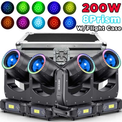 4PCS 200W LED Moving Head Light RGBW Gobo Beam Stage Spot Lighting DJ Disco DMX