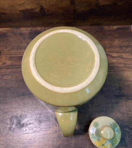 Vintage MCM FRANCISCAN EARTHENWARE Pebble Beach Tea Coffee Pot Green Floral Lid - Picture 13 of 15