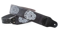 Right On! Sugar Skull 2.75" Leather Textile Adjustable Guitar Strap Black