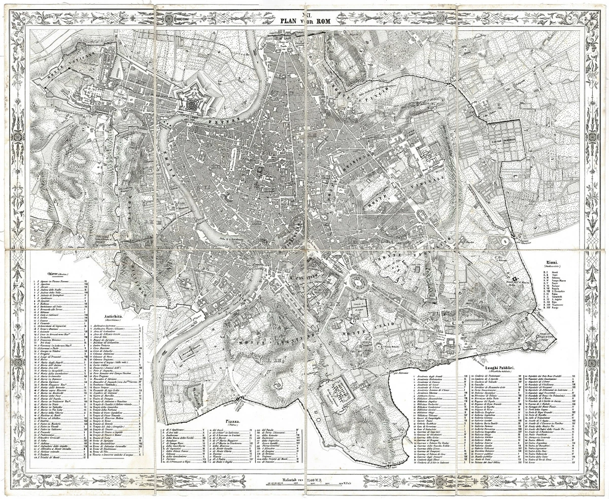 ROMA Pianta topografica 1850 circa - Originale Antica - Lazio Rome Italia mappa | eBay