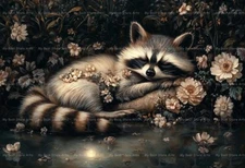 RACCOON ART PRINT, Cottagecore Poster, Enchanted Forest Home Decor, Animal E800