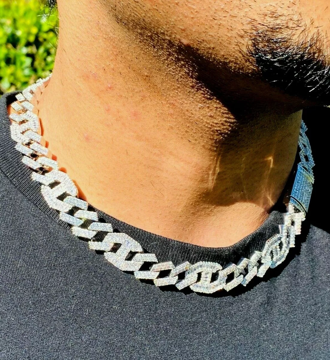 Men s Iced Miami Cuban Link Chain Necklace Icy Choker 14mm 14k