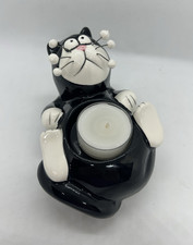 WhimsiClay Black  White Cat Tealight Candle Holder by Amy Lacombe