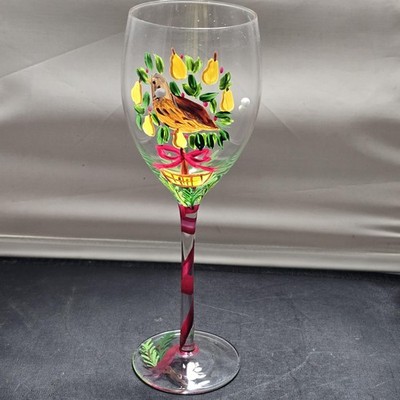 Block Basics 12 Days of Christmas Goblet A Partridge Pear Tree Hand Painted 9''
