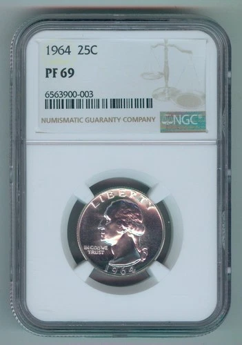 1964-P U.S. WASHINGTON QUARTER - SILVER - KM#164 - NGC SLABBED - PF69