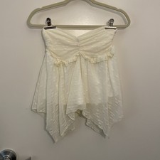 Cream Lace Ruched Ruffle Top/Mini Skirt Asymmetrical Fairy Coquette Angel Size M