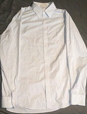 Uniqlo Men's Large White Blue Check Grid Button Dress Shirt Slim Fit