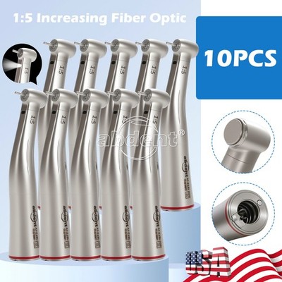 10*Dental 1:5 Fiber Optic LED Contra Angle Increasing Handpiece E-type AT-Z15L