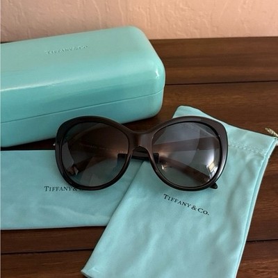 Tiffany & Co. Black Framed Sunglasses with Crystal Butterflies TF4048 Tiffany & Co - Black and Blue gradient Sunglasses W/Flower  main image 2