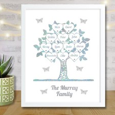 Personalised Family Tree Frame Gift | Handmade Silver Mothers Day Grandchildren
