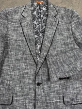 Tallia Linen Cotton Blazer Jacket Mens 46XL White Black Piping Sport Coat GUC