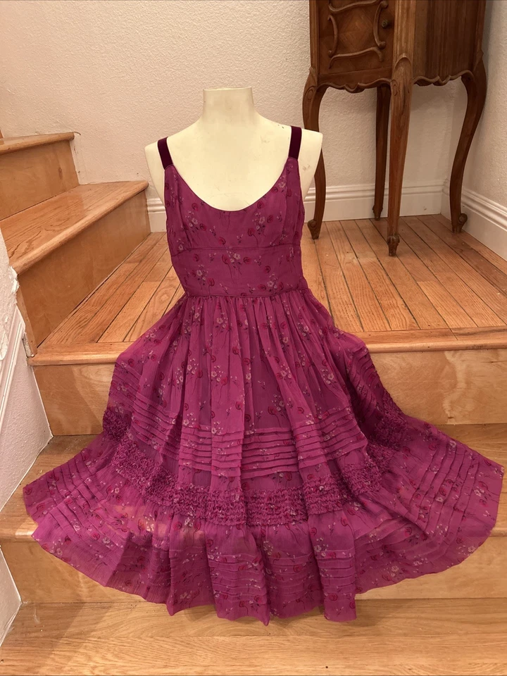 Vestido JILL STEWART DE COLECCIÓN PARA MUJER Talla 6 Seda y Forrado Terciopelo Correas Magenta y Floral Foto 2 de 4