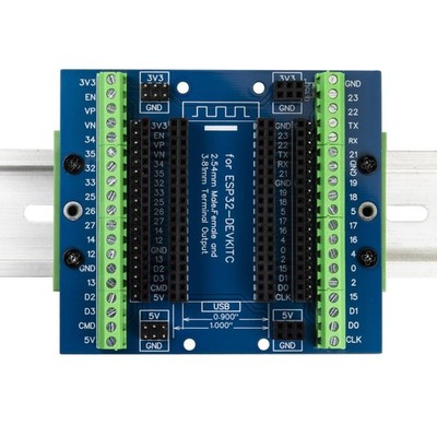 Blue ESP32 Super Breakout Board DIN Rail Mount 3.81mm 0.15 Inch Terminal