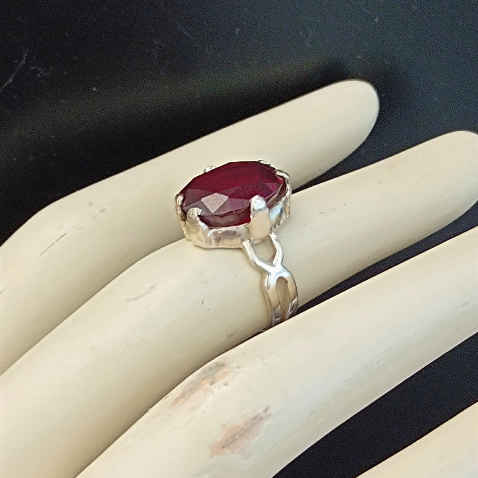 Vintage Sterling Silver Ring Large Ruby Tested Mo… - image 10
