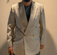 Vintage 80s Ivory Twill Double Breasted Sports Coat 40R