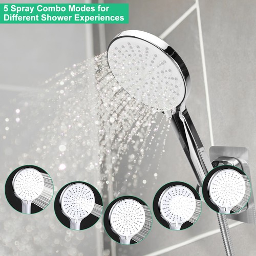 Cabezal de ducha de alta presión 5 ajustes cabezales de ducha portátiles spray con manguera de 5 pies - Imagen 8 de 9