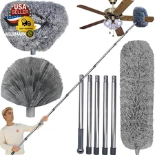20+ Ft High Reach Ceiling Fan Duster & Cobweb & Corner Brush Duster with 3-14 Ft