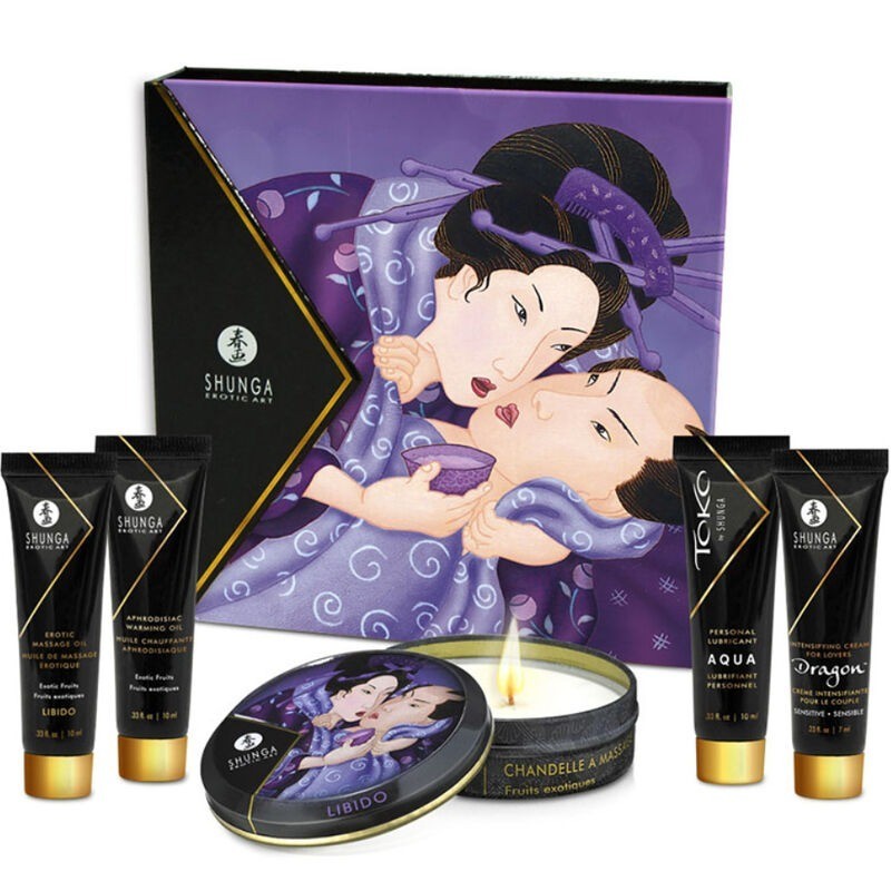 Coffret Secrets Geisha Shunga kit sensuel voyage de massage aux fruits exotiques