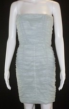 Alice + Olivia Strapless Soft Blue Ruched Dress SZ 4 Cotton Mesh Cocktail Party