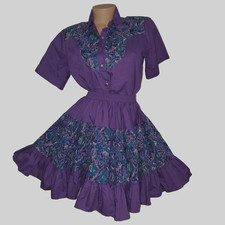 MALCO MODES Square Dance Dress Skirt  Top PURPLE RUFFLE Country Western SMALL