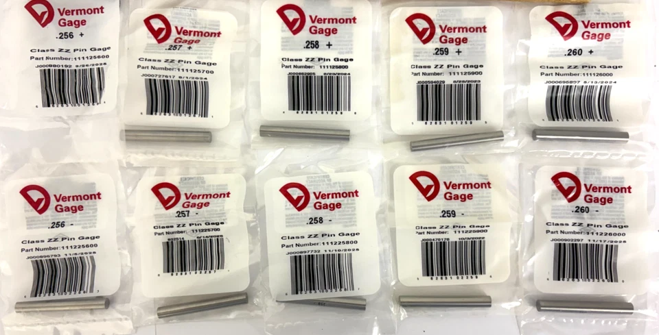 VERMONT GAGE PIN GAGE CHOOSE SIZES .256 .257 .258 .259 .260 + OR - PLUS MINUS