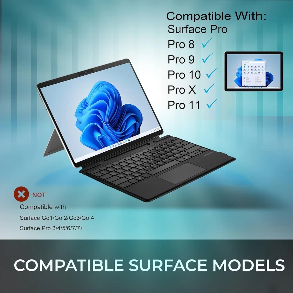 ADESSO Surface Pro Keyboard Case Bluetooth 5.0 Wireless Slim Aluminum Design... - Image 2 of 4