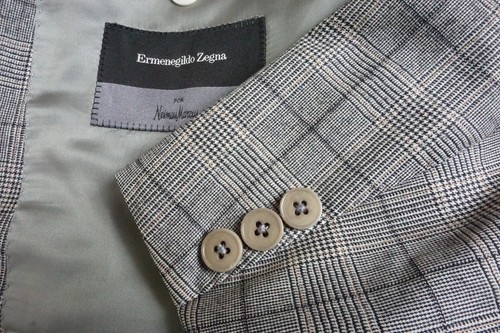Ermenegildo Zegna Milano Anzug Jacke Hose Wolle grau kariert 2-teilig Gr. 42 L