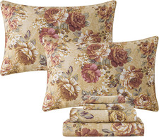 Sheets Set Queen Tan Peony Floral Bed Sheet Set Vintage Farmhouse Bedding 100 C