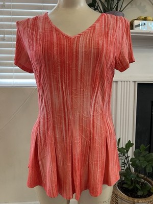 NWT Sami Jo Women s SMALL Red Pink Loose Pleat Short Sleeve Top $44