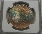 1883 CC $1 MORGAN SILVER DOLLAR NGC MS 66-TONED OBVERSE-COLORFUL GEM-KEY DATE-!!
