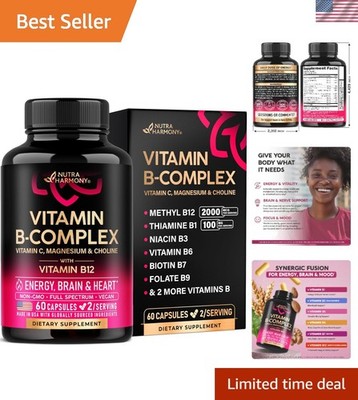 Vitamin B Complex for Men & Women - Made in USA - B-Complex: B1, B2, B3, B5, B6,