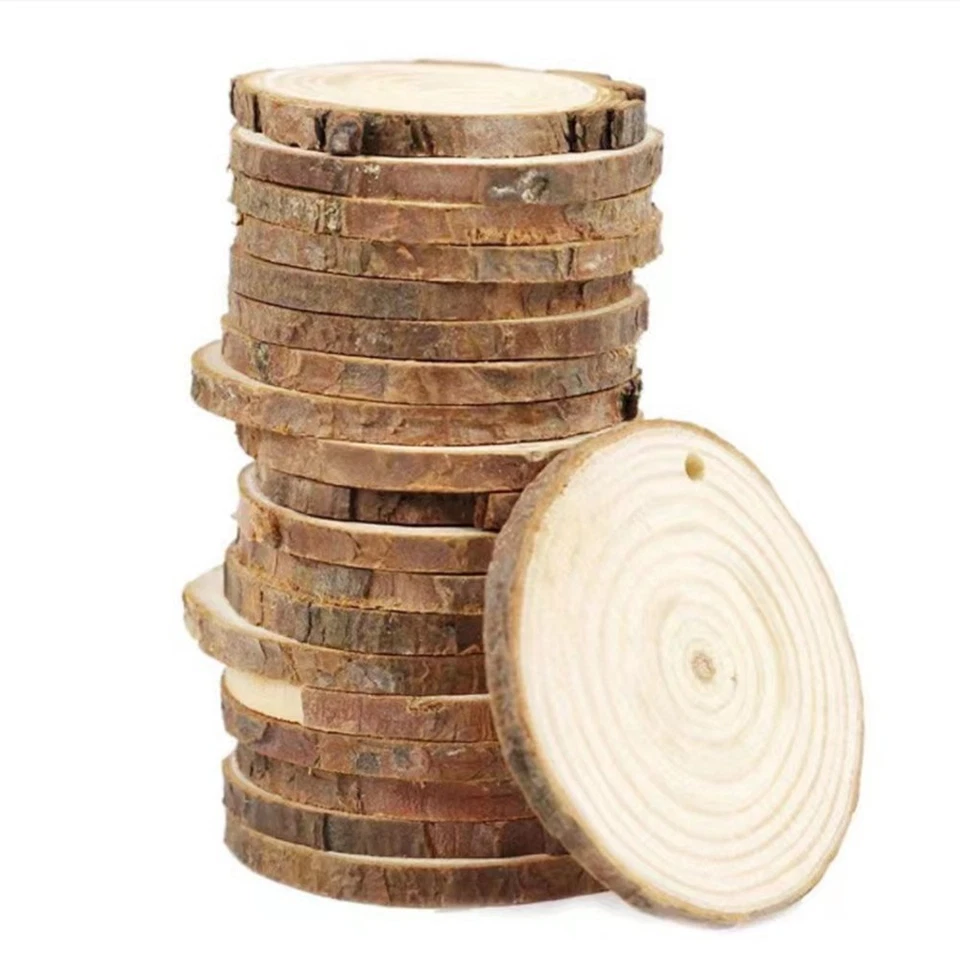 10-50Pcs Wood Slices Round Discs Tree Bark Log Wooden Circles Craft Xmas 6-8CM - image 4 of 4
