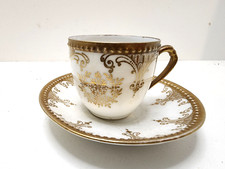 Antique Carl Schlegelmich "C.S. Prussia" White and Gold Tea Cup and Saucer Set