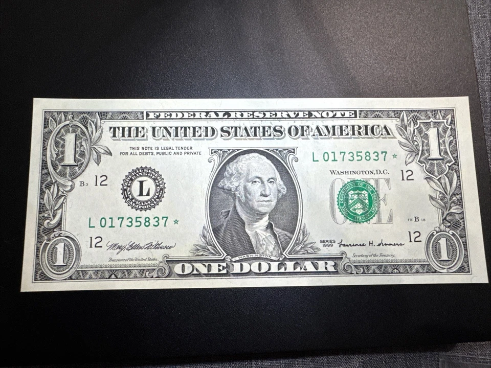 1999  $1 One Dollar Federal Reserve Low Run  STAR NOTE L01735837* UNCIRCULATED🔥 - Image 3 of 4